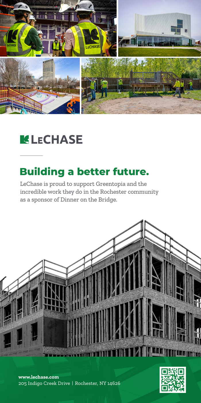 Dinner on the Bridge Greentopia sponsor ad designed by Zandyr Meakin for LeChase Construction