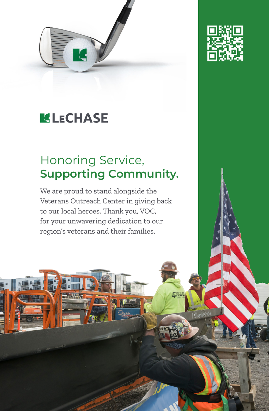 Golf Fore Vets 2026 sponsor ad designed by Zandyr Meakin for LeChase Construction