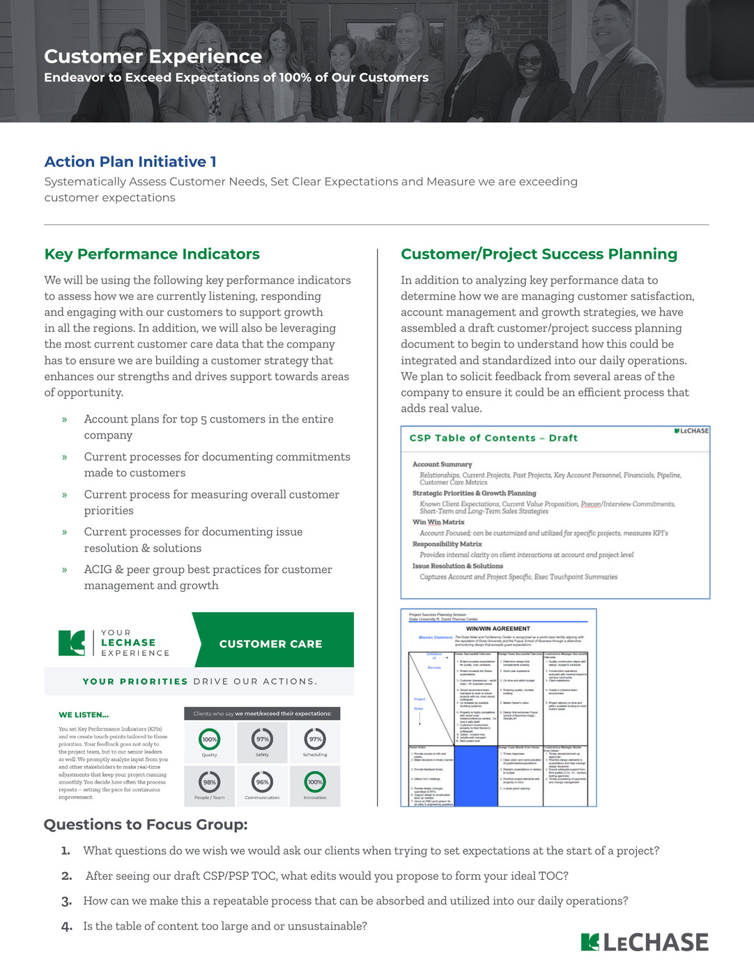 Customer Experience pillar summary from the Purposeful Growth series for LeChase Construction