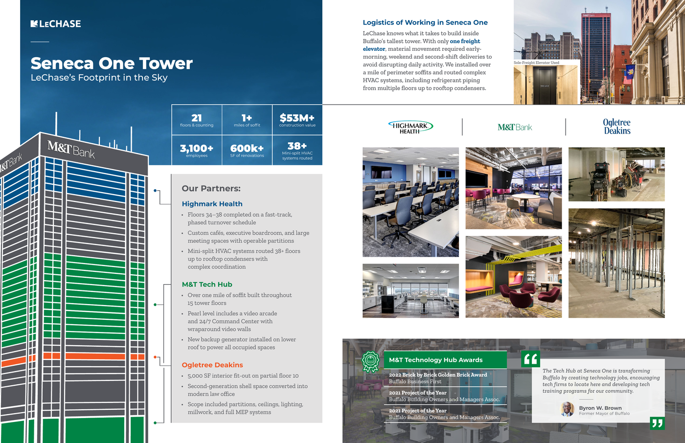 M&T Bank Seneca One Tower magazine spread designed by Zandyr Meakin for LeChase Construction