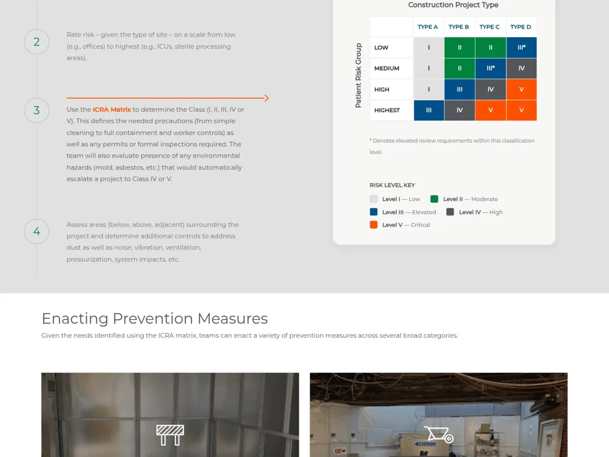 ICRA Training Center case study page on lechase.com, designed by Zandyr Meakin for LeChase Construction