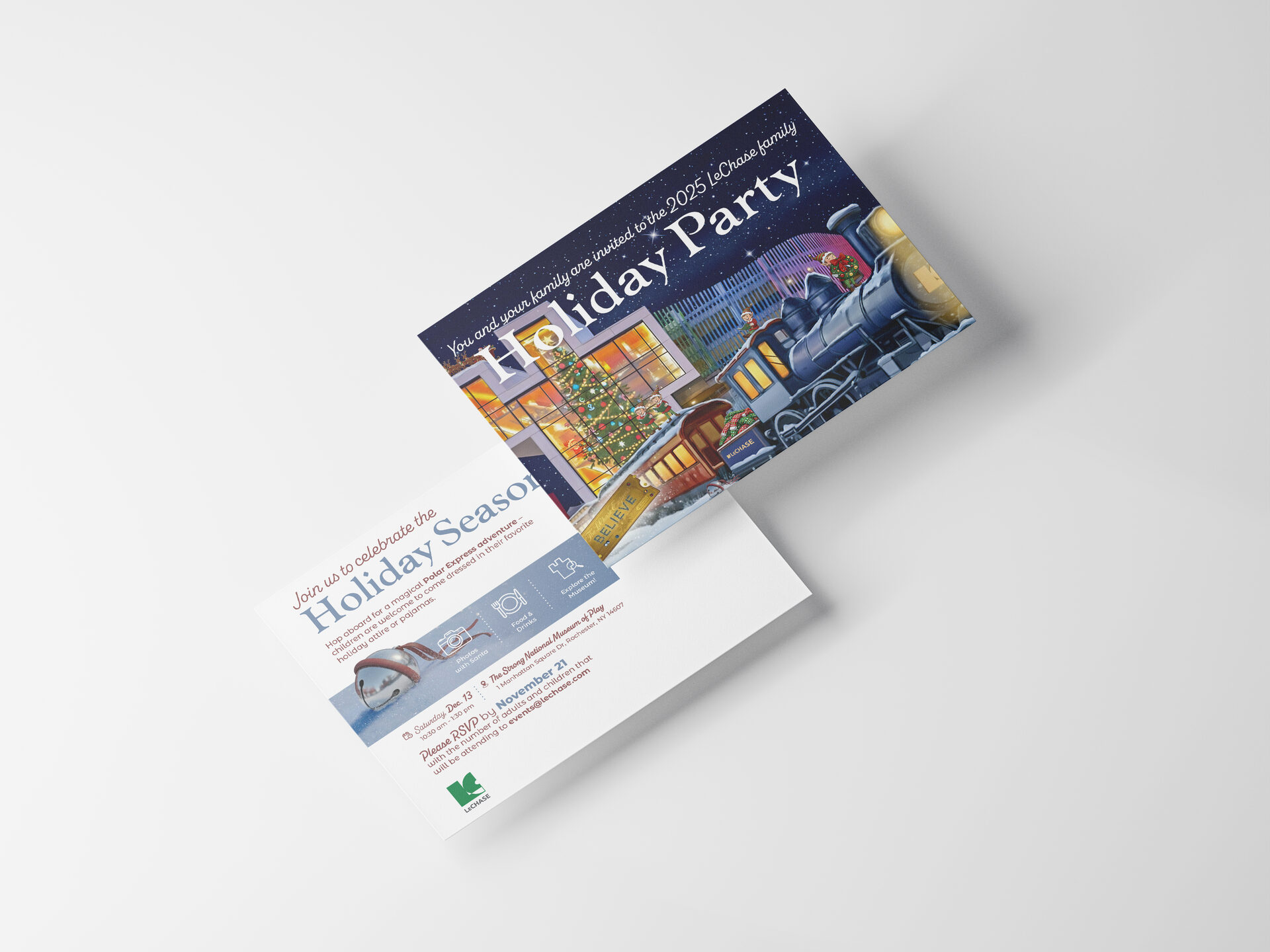 Holiday party invite designed by Zandyr Meakin for LeChase Construction