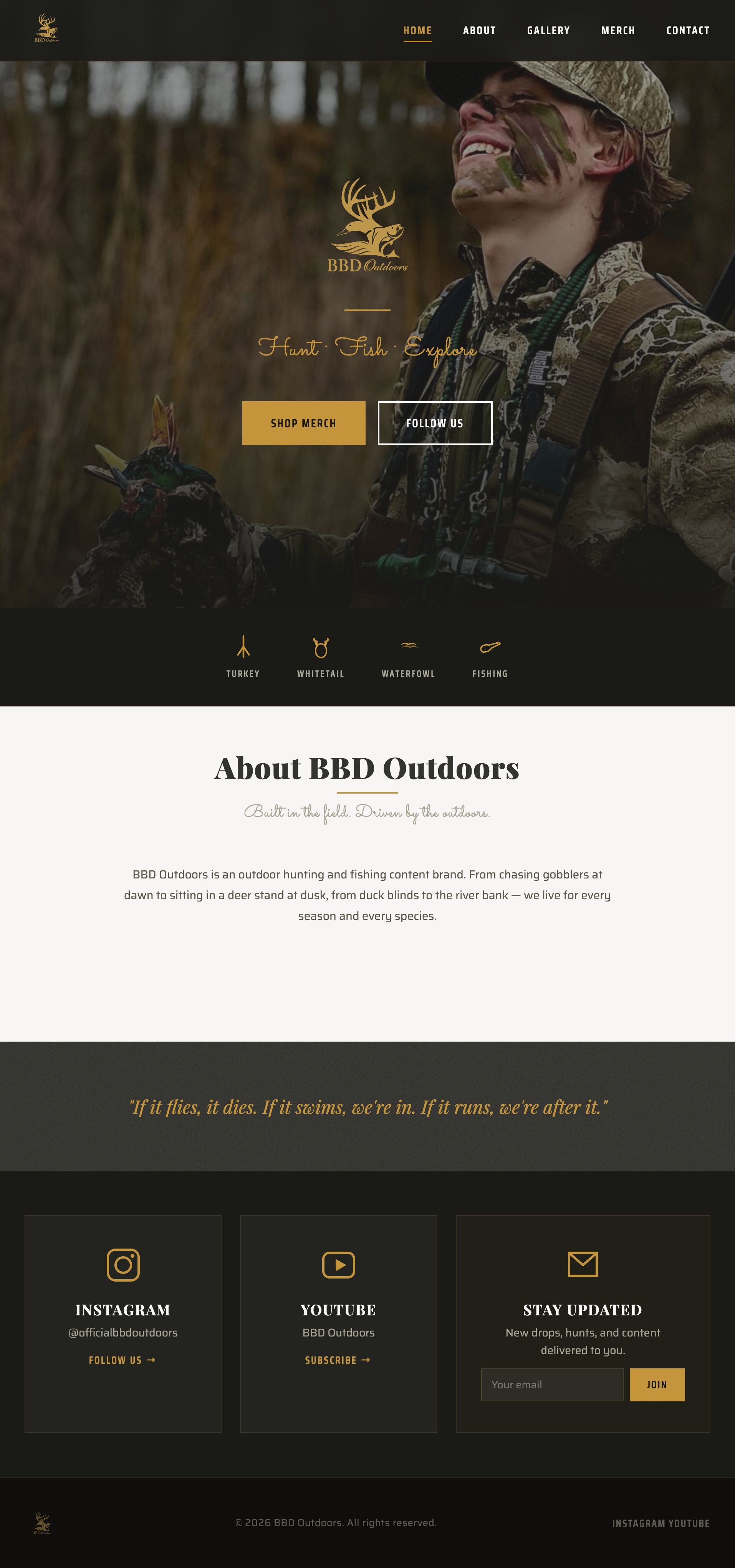 BBD Outdoors — Hunting & Fishing Brand Website