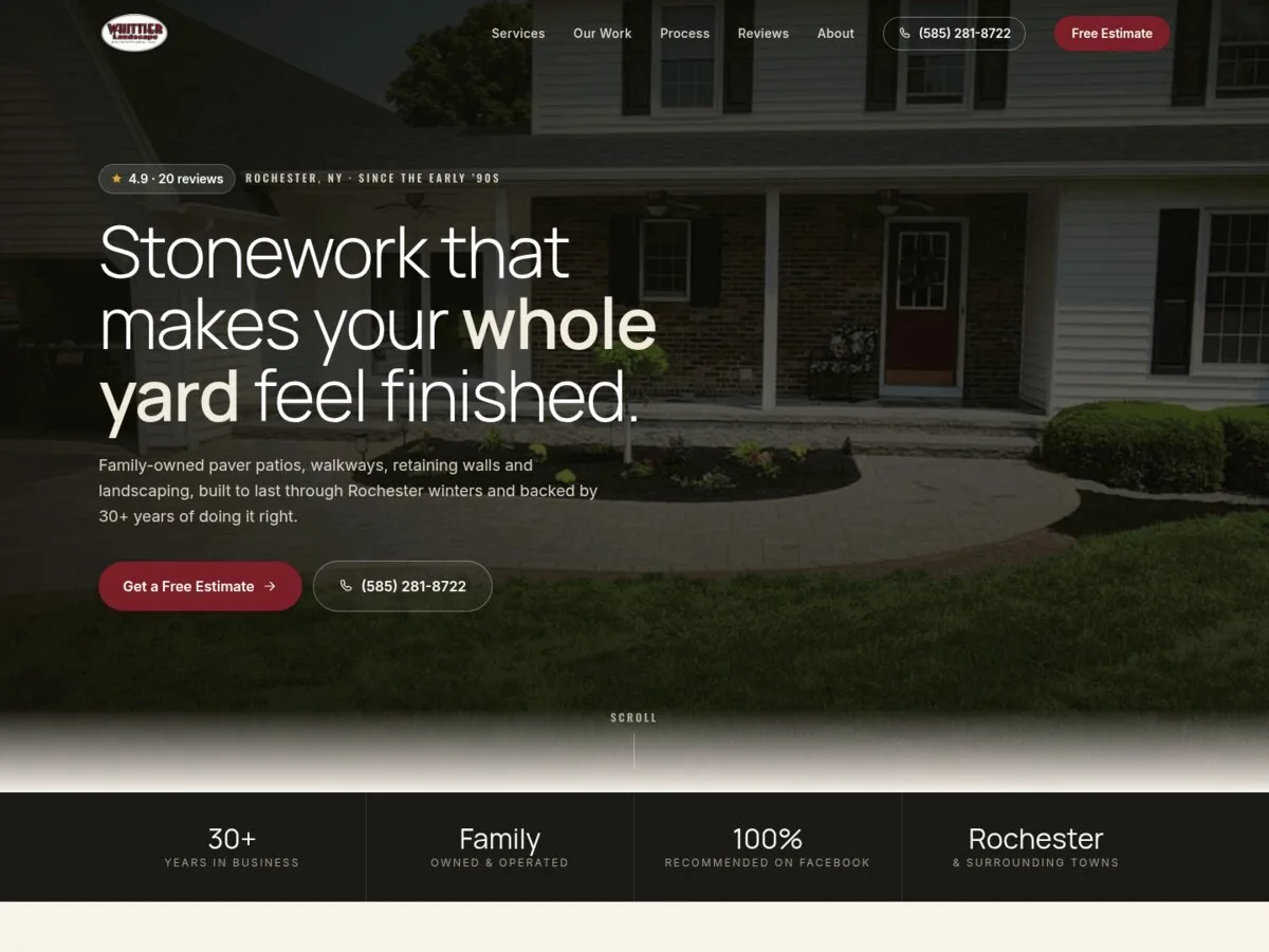 Whittier Landscape hardscaping website designed and built by Zandyr Meakin Graphics
